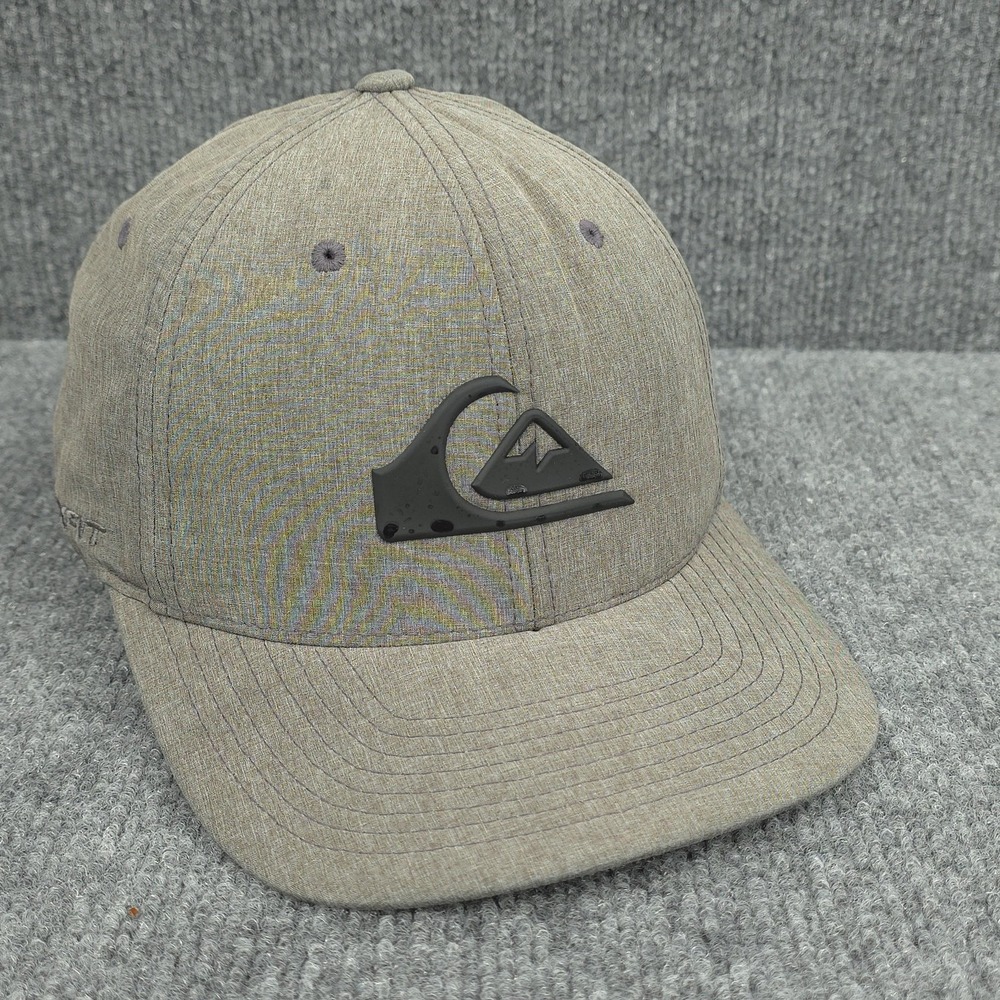 Quiksilver Hat Cap Fitted Mens Medium Gray Flexfit Stretch Knit Lightweight Surf